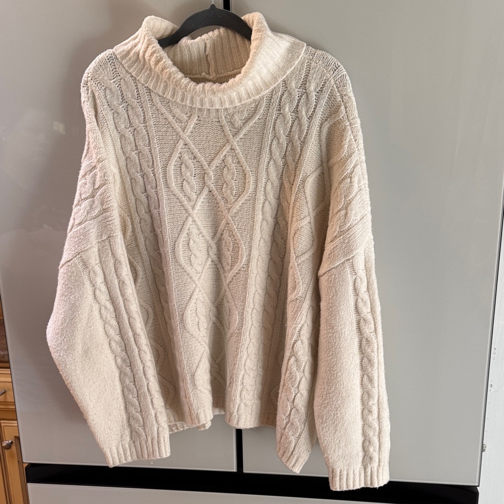 Chunky Cable Knit Turtleneck Sweater | Cream | Cozy Oversized